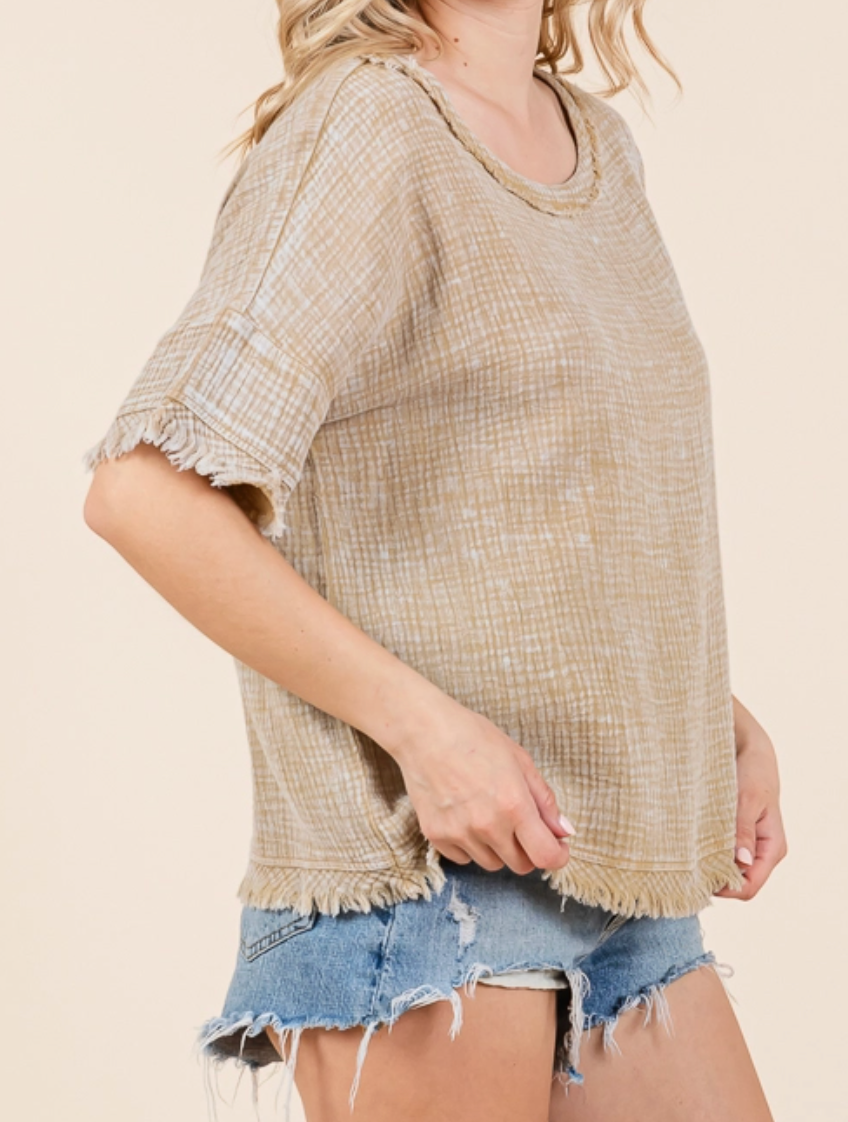 Easy Days Frayed Blouse KHAKI
