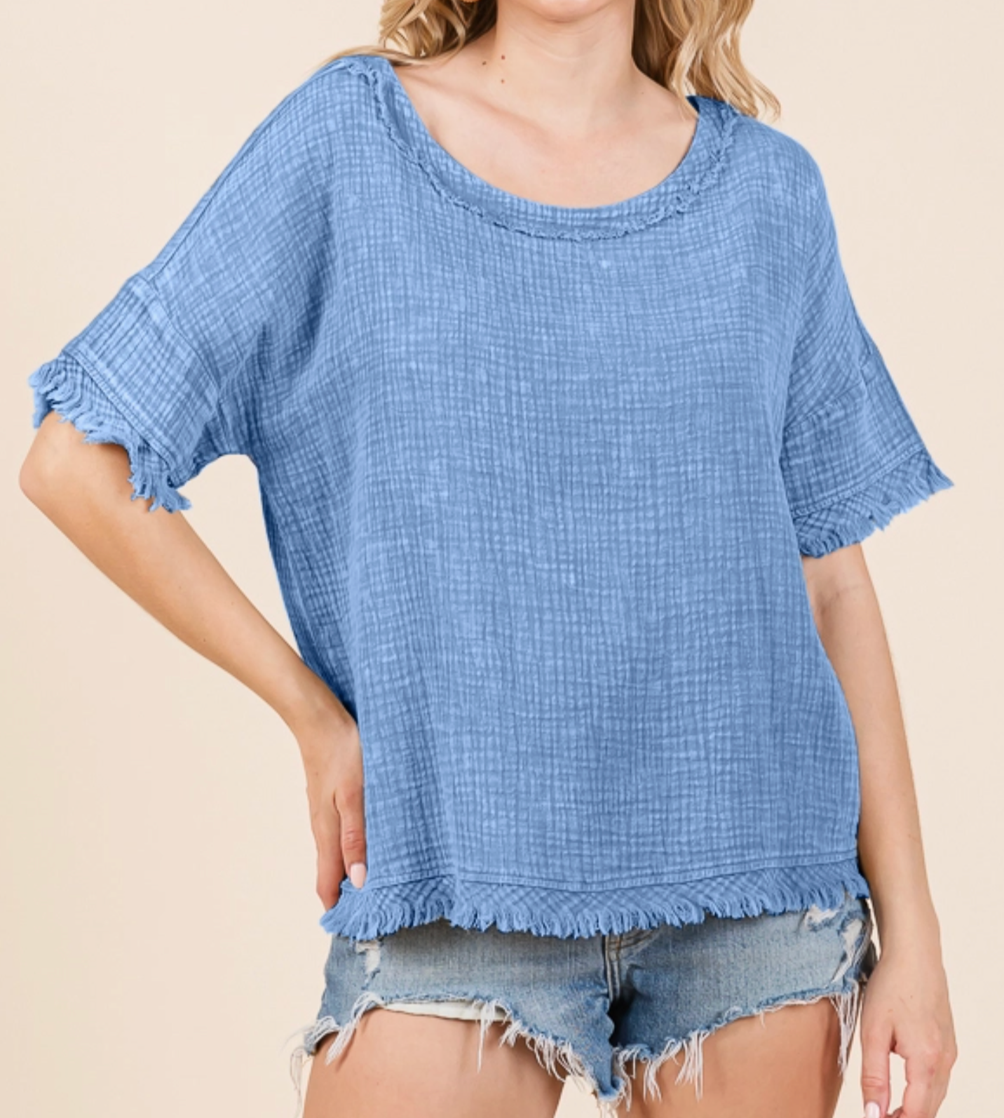 Easy Days Frayed Blouse VINTAGE BLUE