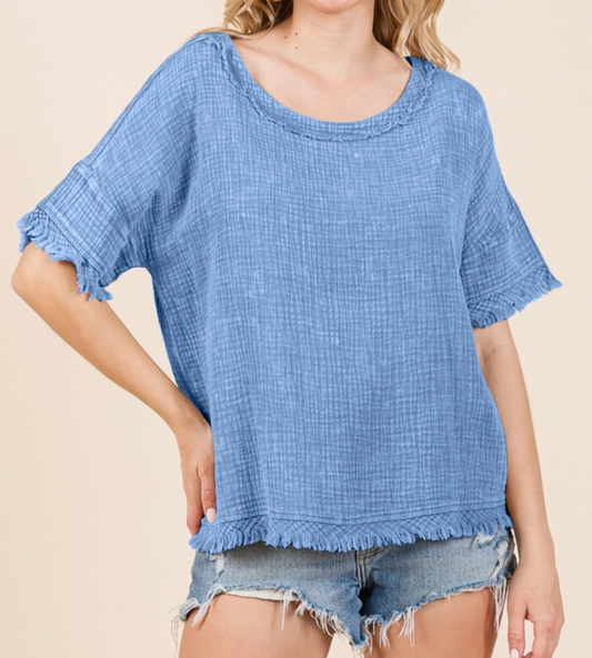 Easy Days Frayed Blouse VINTAGE BLUE