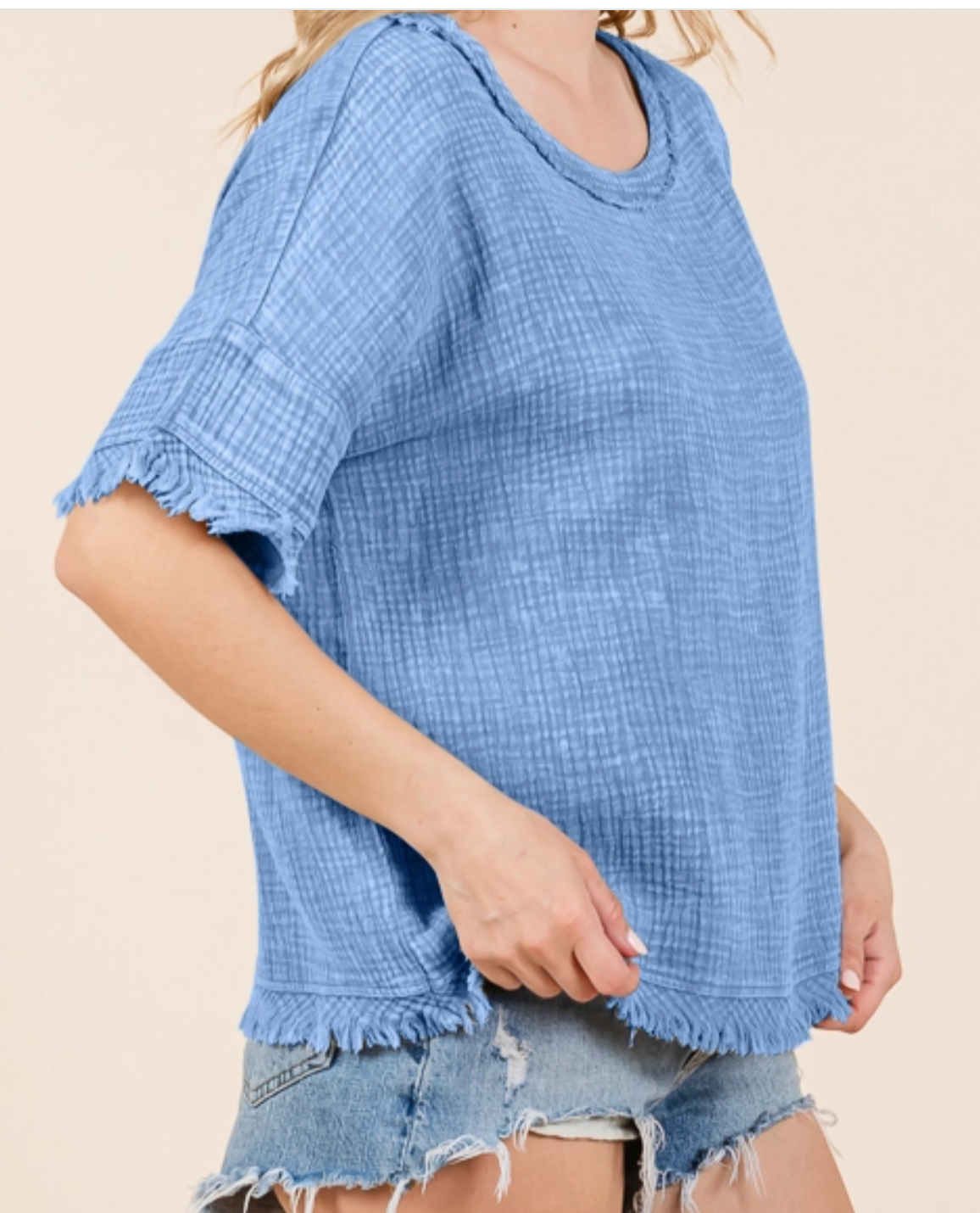 Easy Days Frayed Blouse VINTAGE BLUE