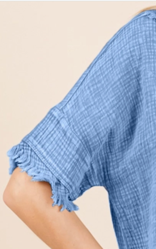 Easy Days Frayed Blouse VINTAGE BLUE