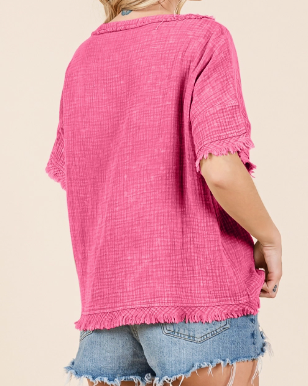 Easy Days Frayed Blouse PINK