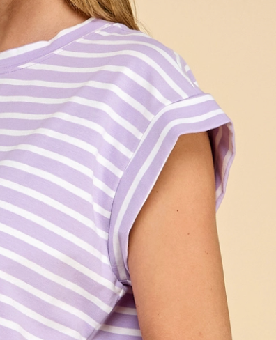 Cottage Stripe Cap Sleeve Top LILAC