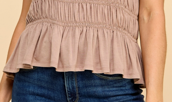 Smocked & Sweet Peplum MOCHA
