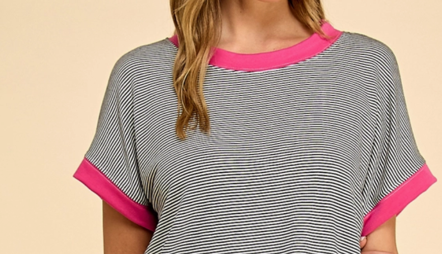 Pop of Color Stripe Tee FUCHSIA