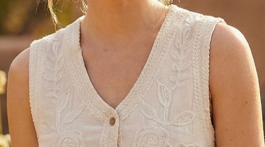 Heirloom Blooms Embroidered Vest CREAM