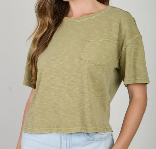 Vintage Lived~In Pocket Tee OLIVE