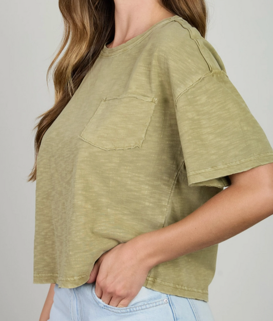 Vintage Lived~In Pocket Tee OLIVE