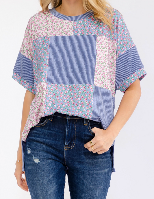 Patchwork Garden Ribbed Top DENIM
