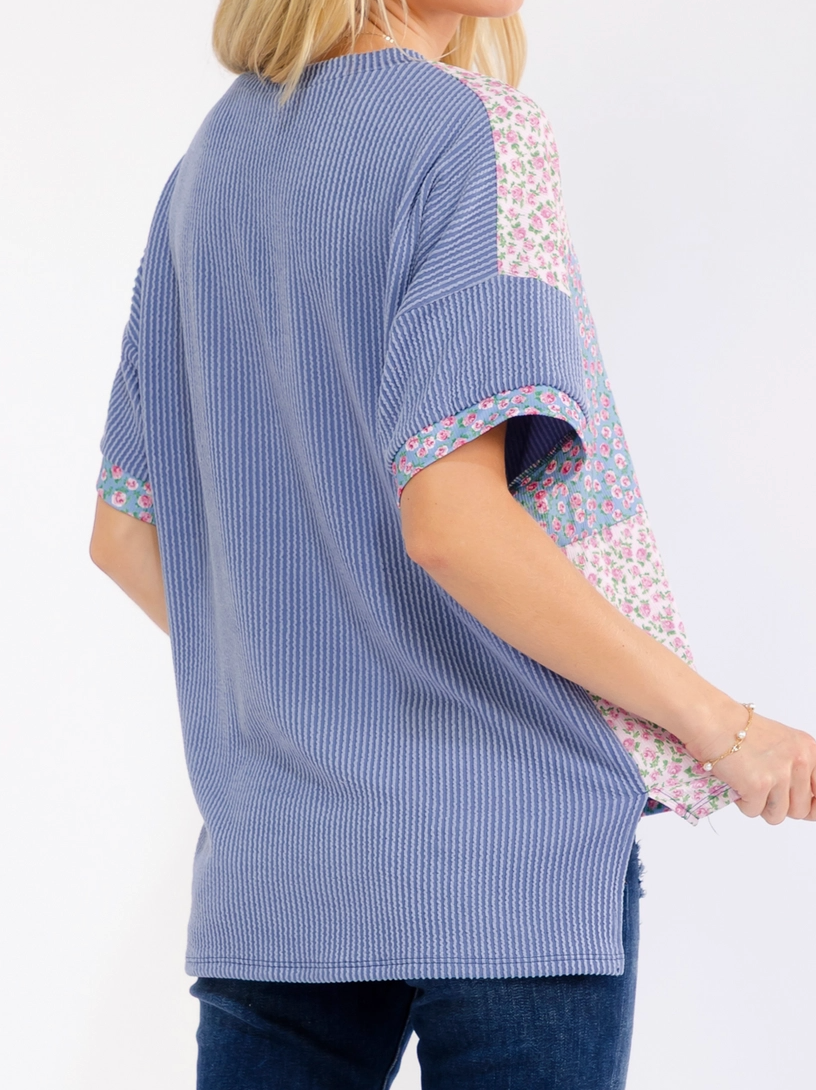Patchwork Garden Ribbed Top DENIM