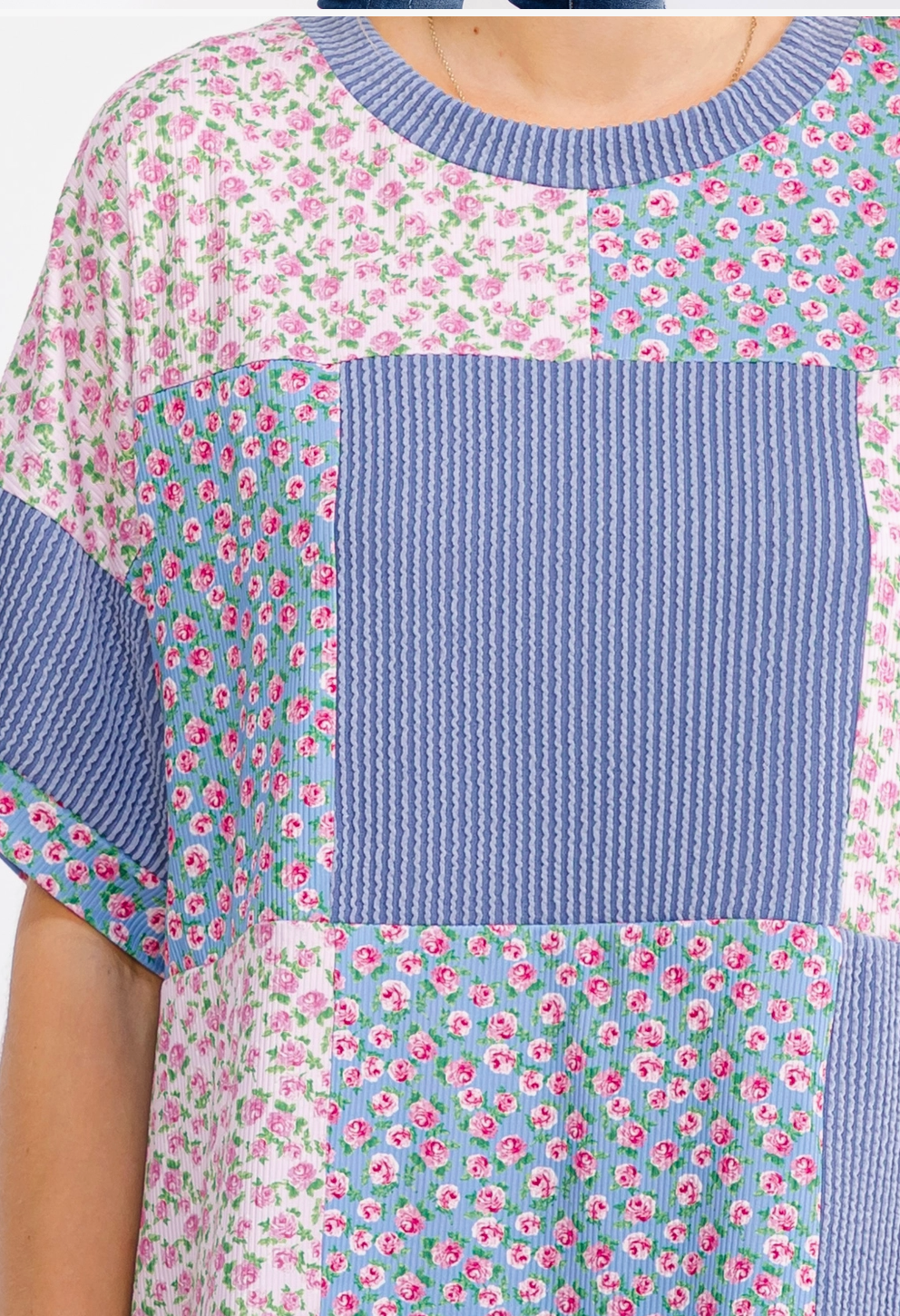 Patchwork Garden Ribbed Top DENIM