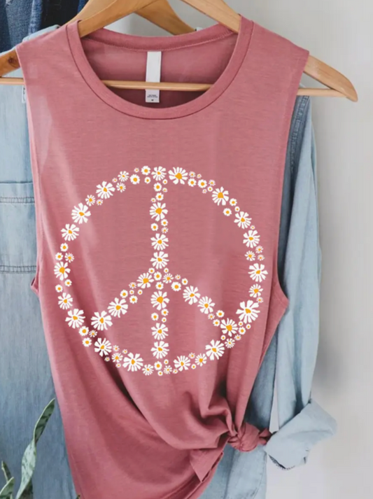 Choose Peace Daisy Tank MAUVE