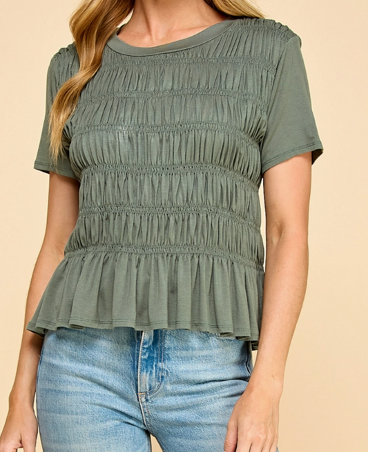 Smocked & Sweet Peplum SAGE