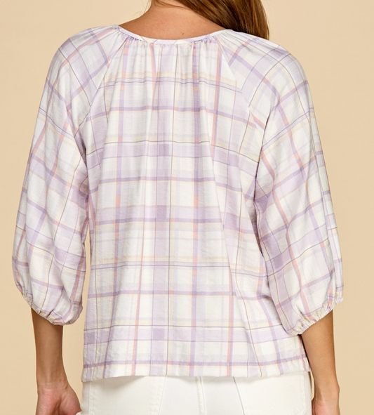 Soft Spoken Plaid Blouse LAVENDER