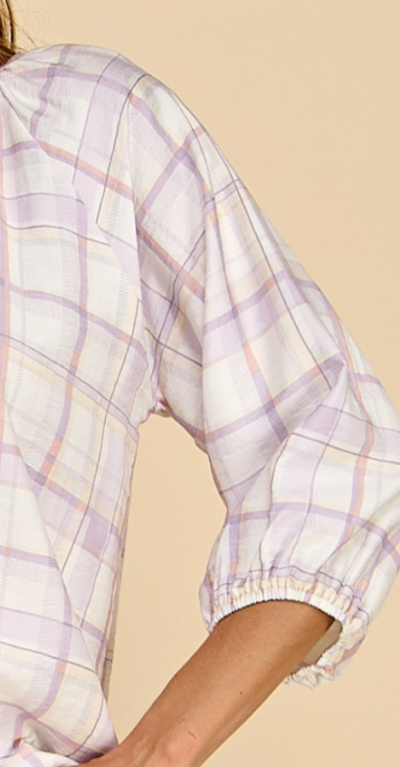 Soft Spoken Plaid Blouse LAVENDER