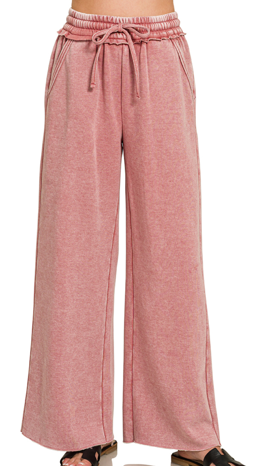 Acid Wash Palazzo Pants 30" DK ROSE