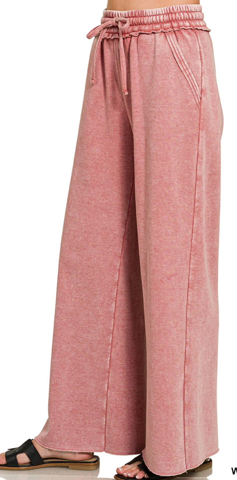 Acid Wash Palazzo Pants 30" DK ROSE