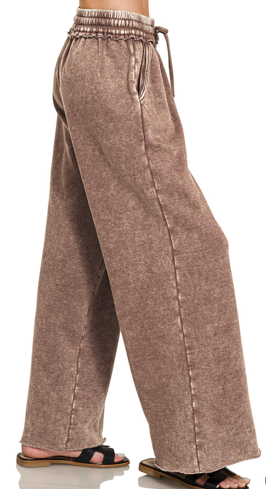Acid Wash Palazzo Pants 30" BROWN