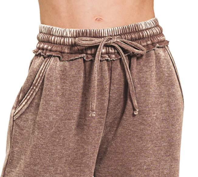 Acid Wash Palazzo Pants 30" BROWN