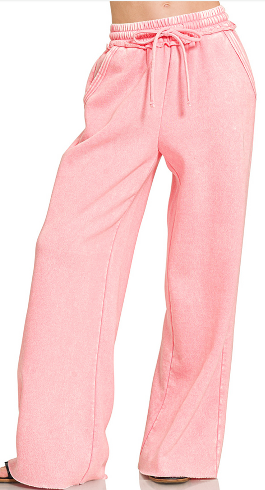 Acid Wash Palazzo Pants 30" BUBBLE GUM