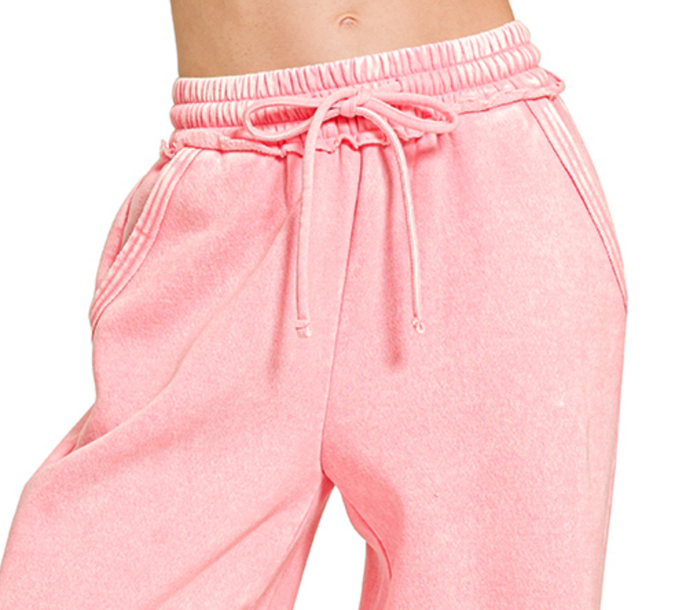 Acid Wash Palazzo Pants 30" BUBBLE GUM