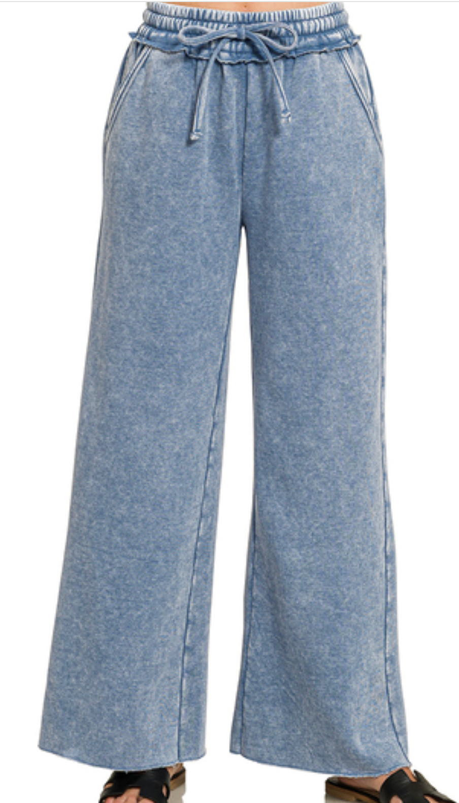 Acid Wash Palazzo Pants 30" DUSTY BLUE
