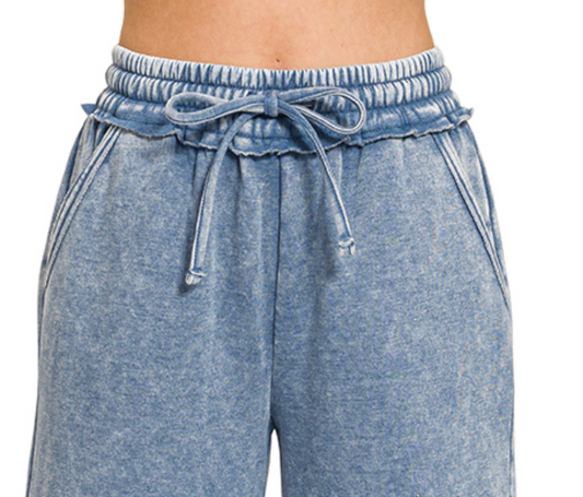 Acid Wash Palazzo Pants 30" DUSTY BLUE