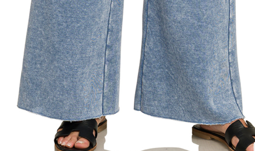 Acid Wash Palazzo Pants 30" DUSTY BLUE