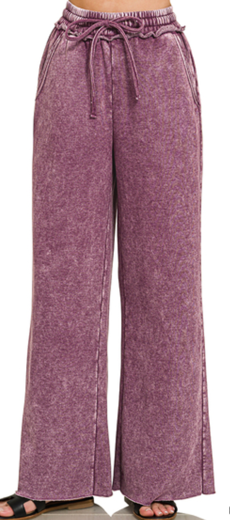 Acid Wash Palazzo Pants 30" EGGPLANT