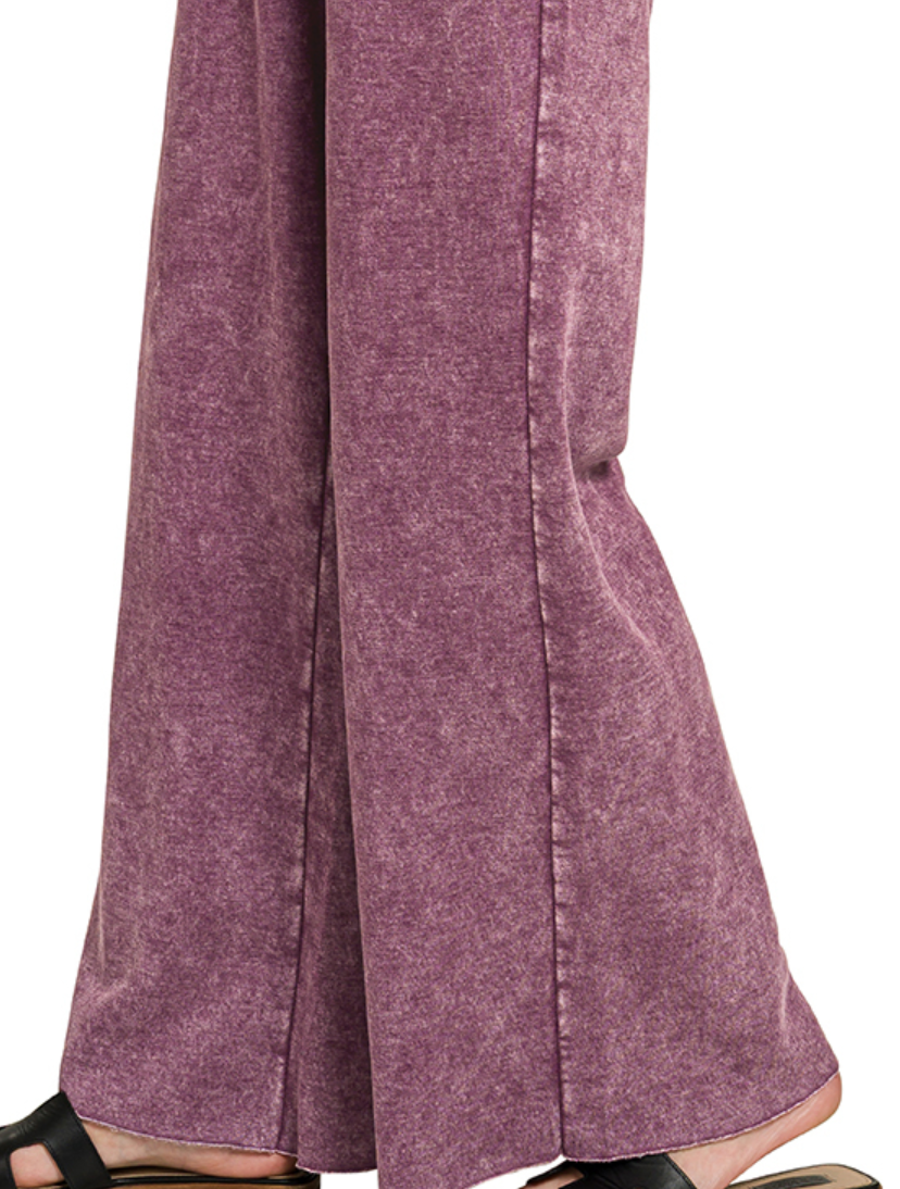Acid Wash Palazzo Pants 30" EGGPLANT