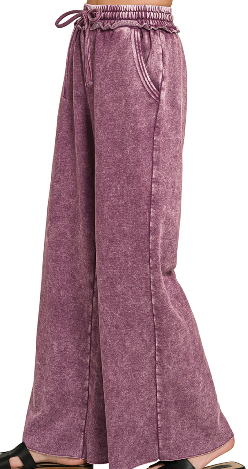 Acid Wash Palazzo Pants 30" EGGPLANT