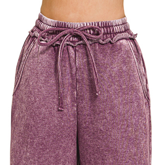 Acid Wash Palazzo Pants 30" EGGPLANT
