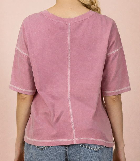 Mineral Washed Henley Top MAUVE