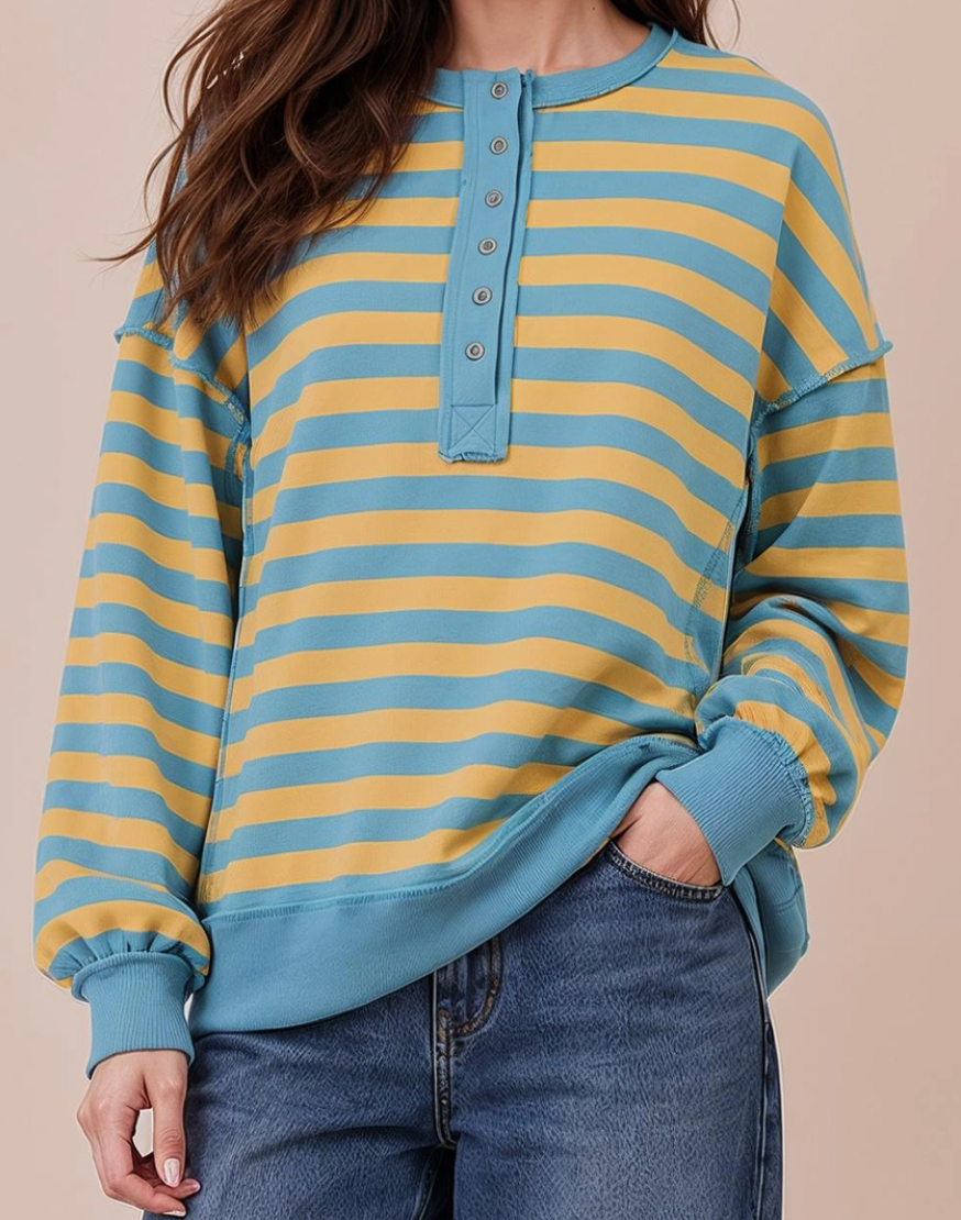 Lake Evenings Stripe Henley LAGOON