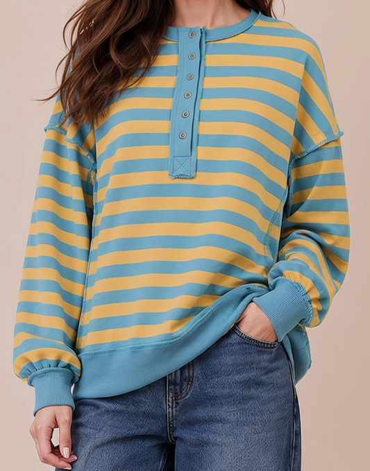 Lake Evenings Stripe Henley LAGOON