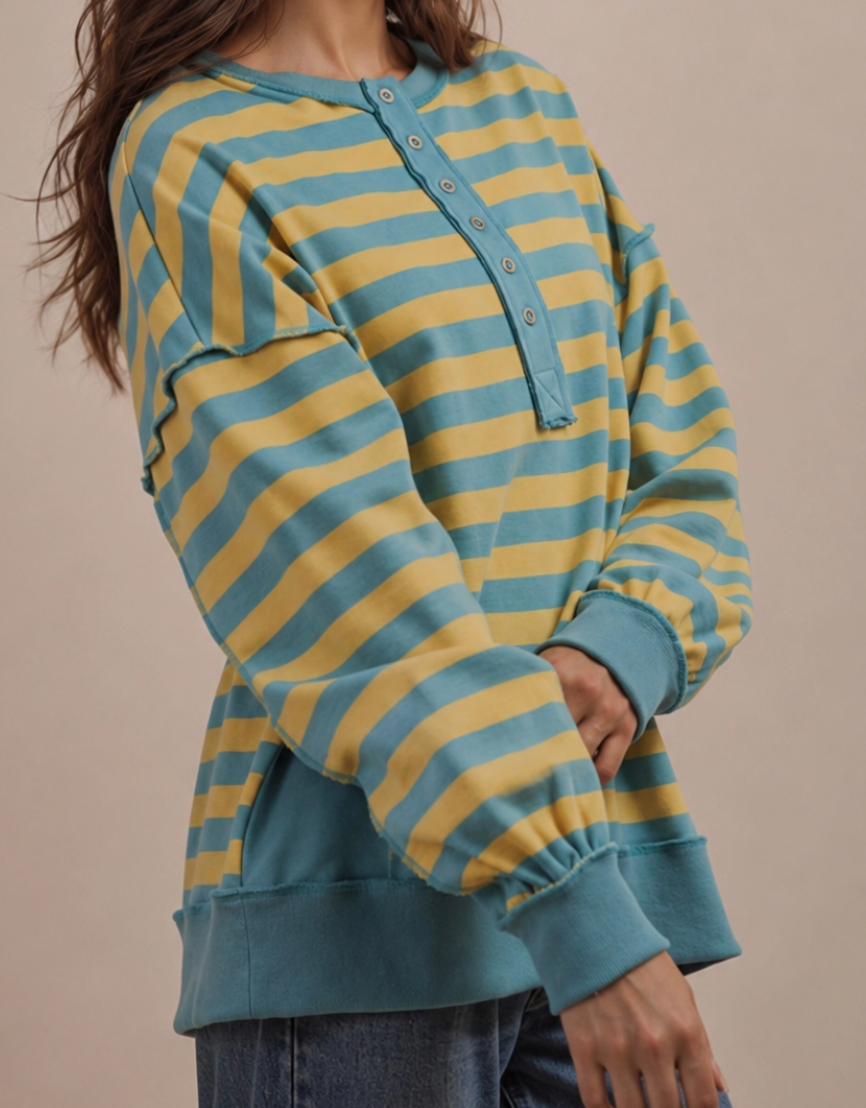 Lake Evenings Stripe Henley LAGOON