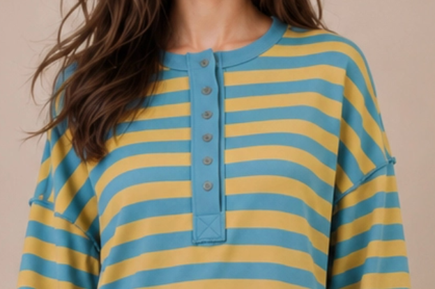Lake Evenings Stripe Henley LAGOON