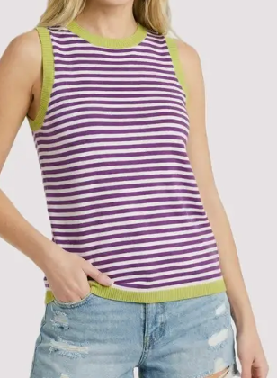 Fresh Contrast Striped Tank GRAPEVINE