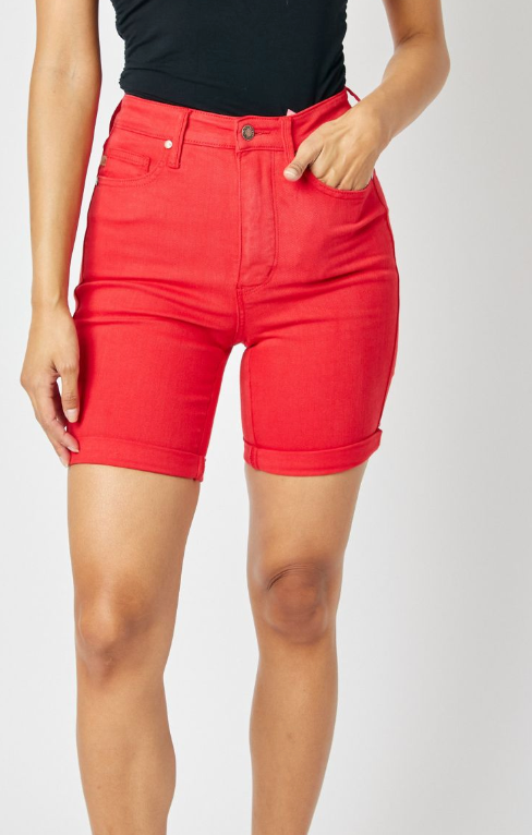 JUDY BLUE Bermuda HR 7.5/9.5" RED