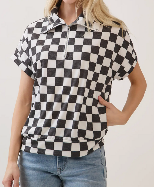 Checkered Victory Half~Zip  B&W