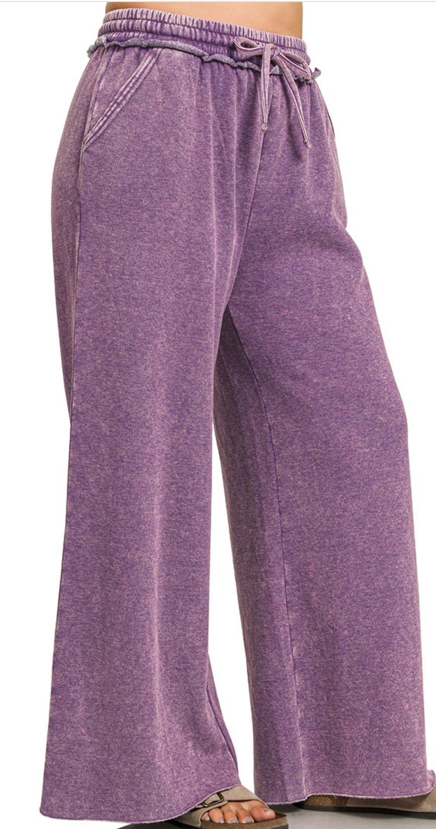 Acid Wash Palazzo Pants 30" VIOLET