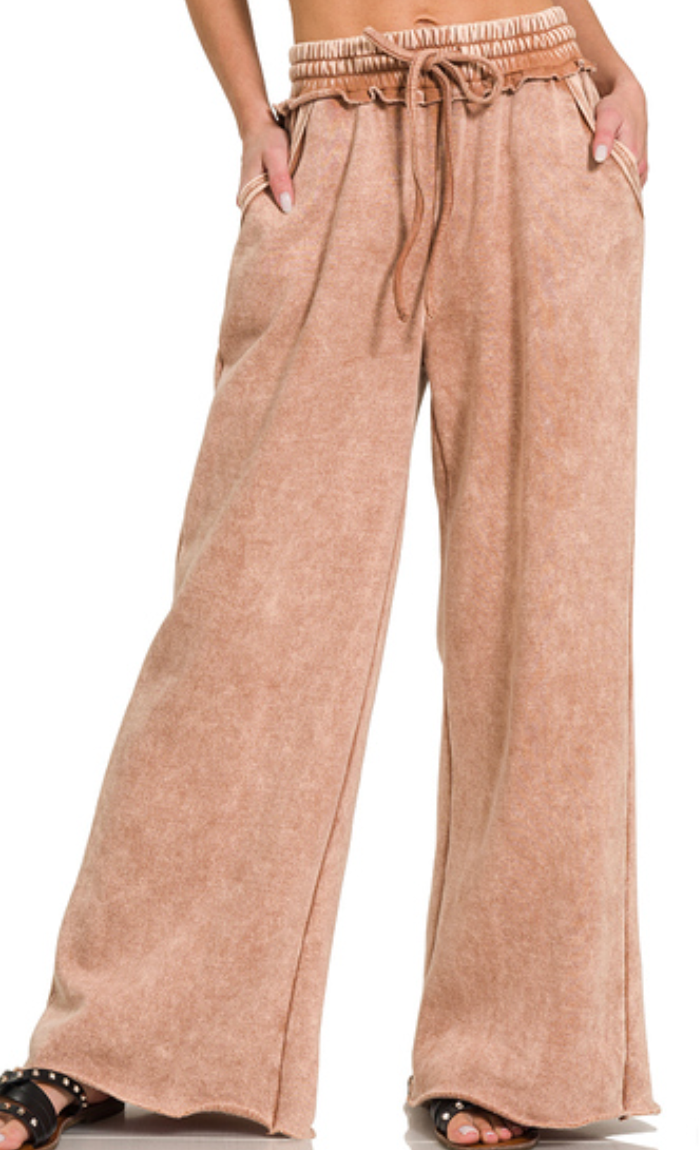 Acid Wash Palazzo Pants 30" RUST