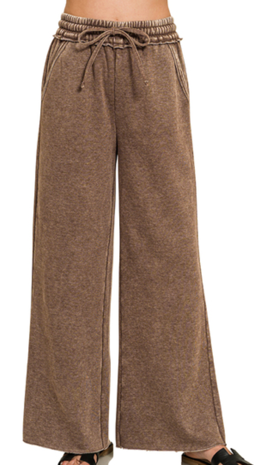 Acid Wash Palazzo Pants 30" CHOCOLATE
