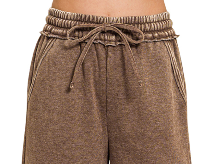 Acid Wash Palazzo Pants 30" CHOCOLATE