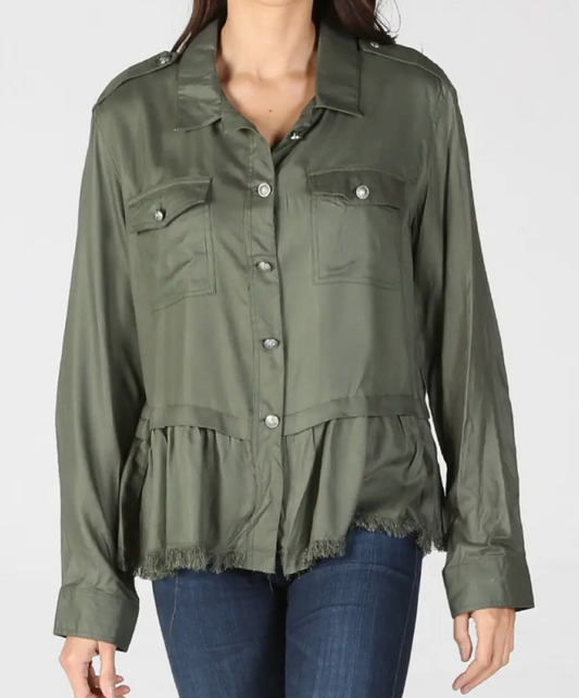 Boho Ruffle Utility Jacket OLIVE