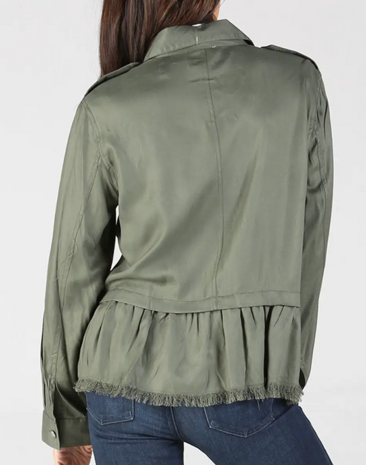 Boho Ruffle Utility Jacket OLIVE