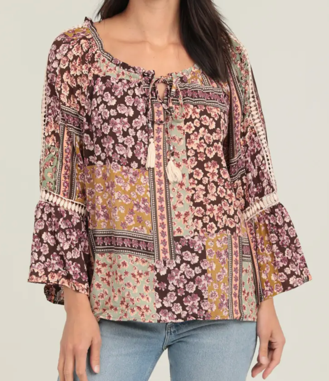 Patchwork Prairie Bell Sleeve PURPLE