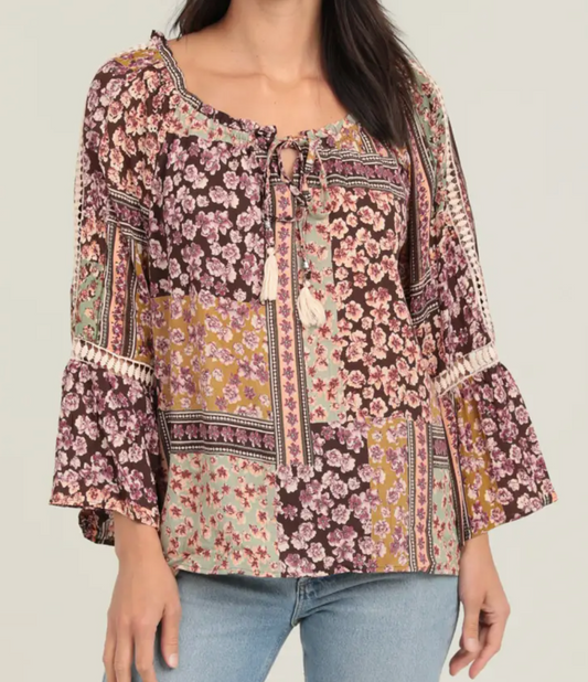 Patchwork Prairie Bell Sleeve PURPLE