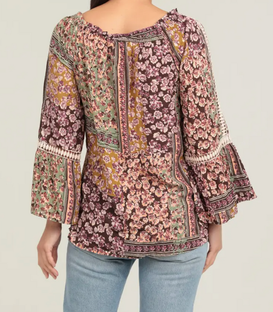 Patchwork Prairie Bell Sleeve PURPLE