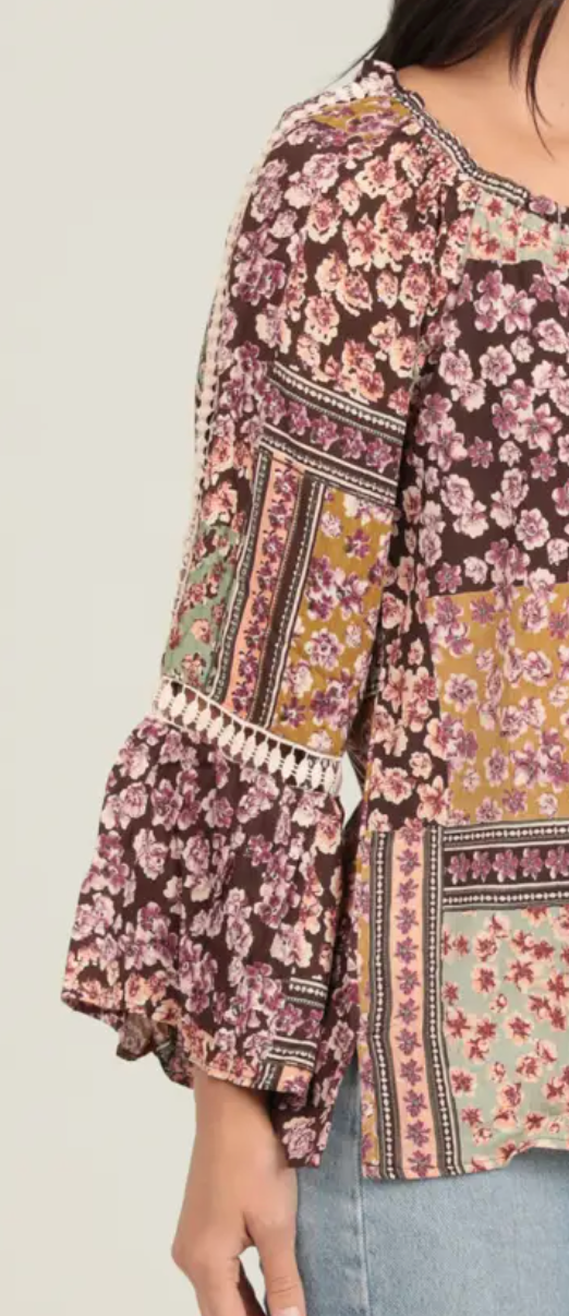 Patchwork Prairie Bell Sleeve PURPLE